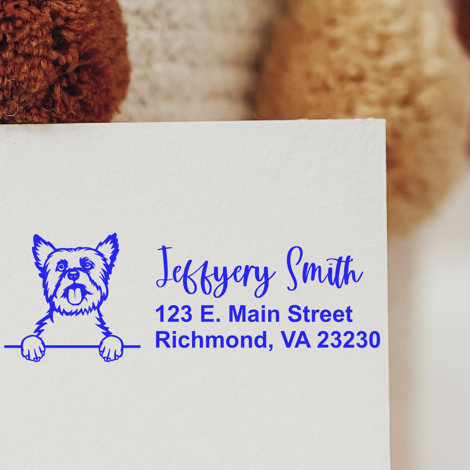Peeking Yorkshire Terrier Name and Address Rubber Stamp - Engineer Seal Stamps