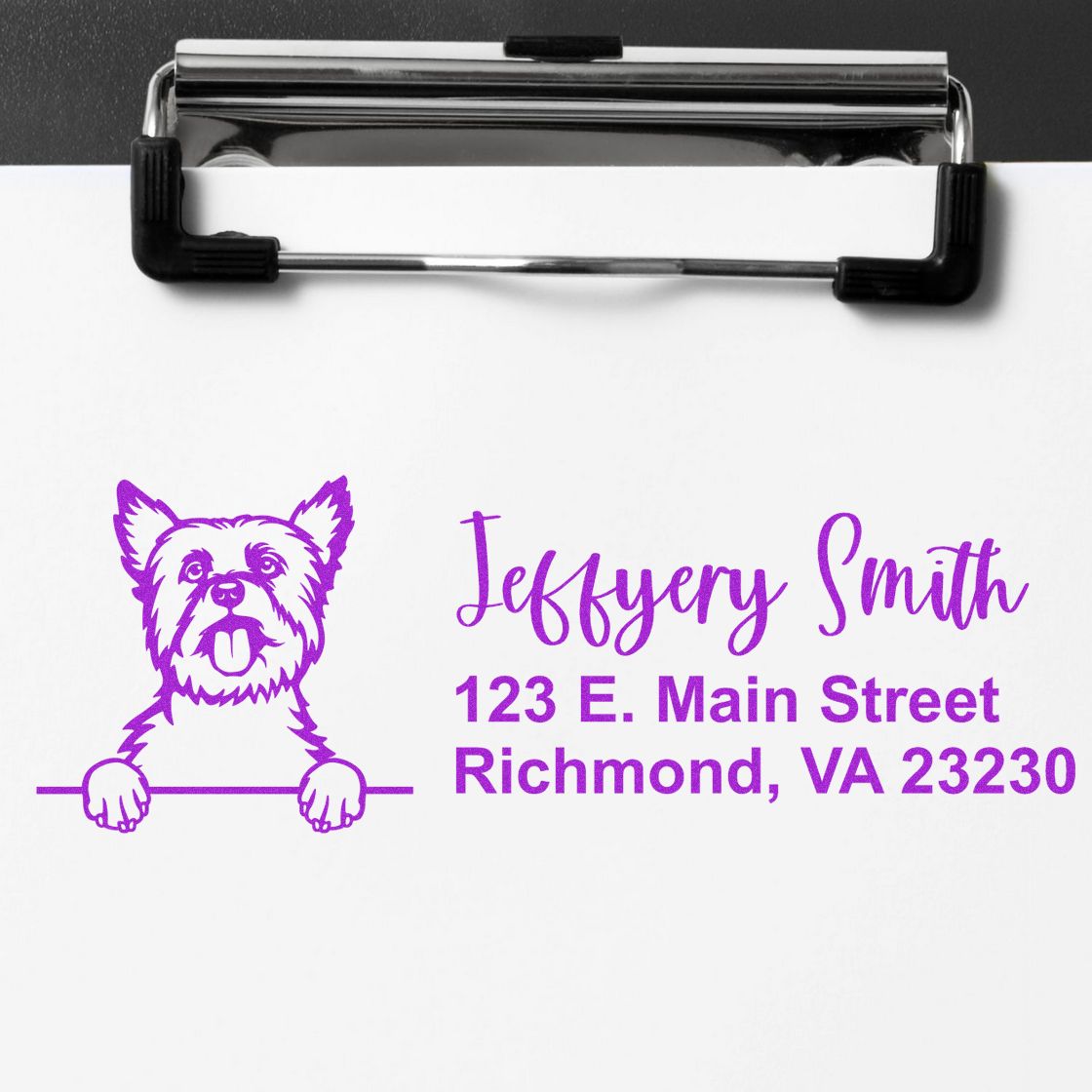 Peeking Yorkshire Terrier Name and Address Rubber Stamp - Engineer Seal Stamps