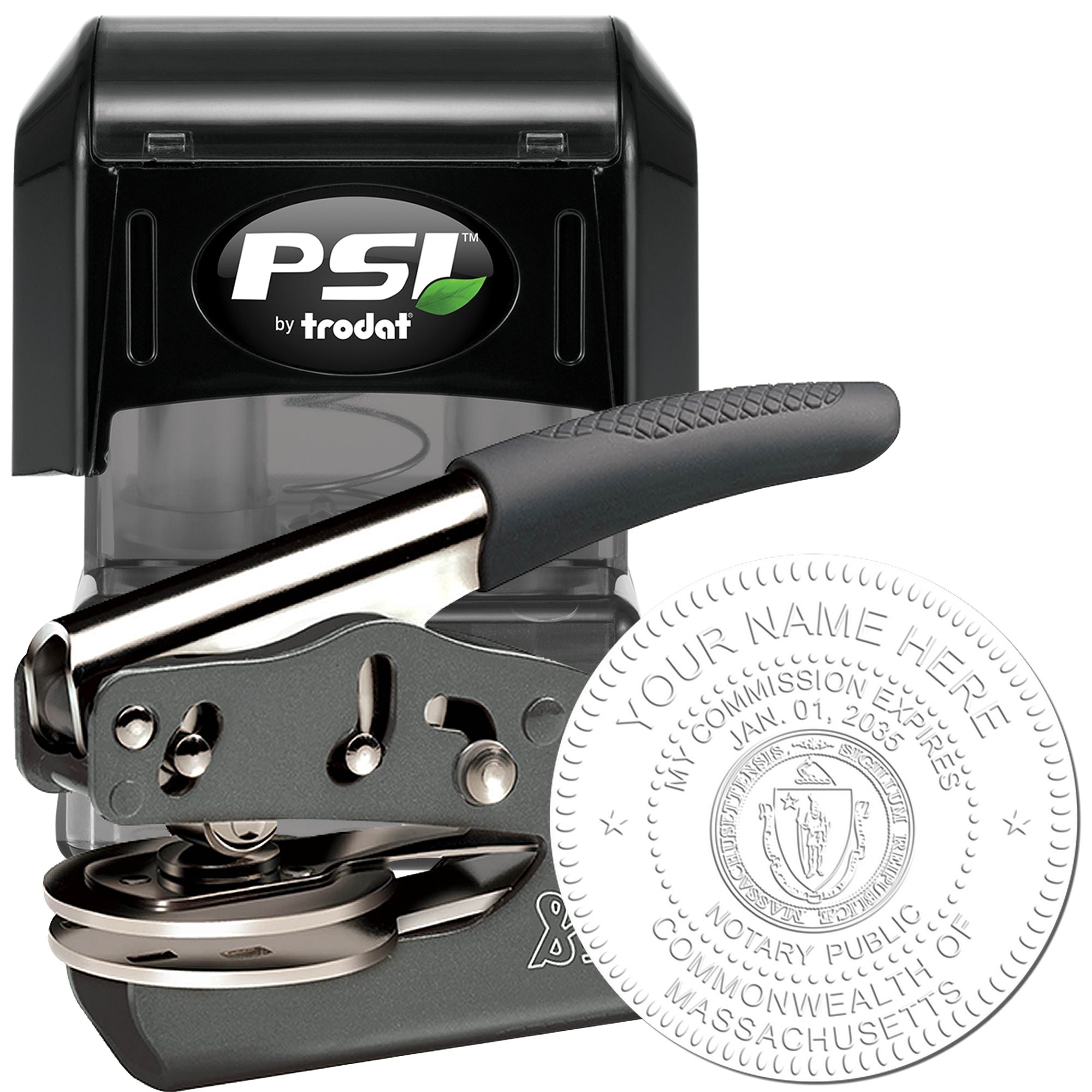 Massachusetts Pre-Inked Notary Public Stamp and Notary Embosser Kit - Engineer Seal Stamps