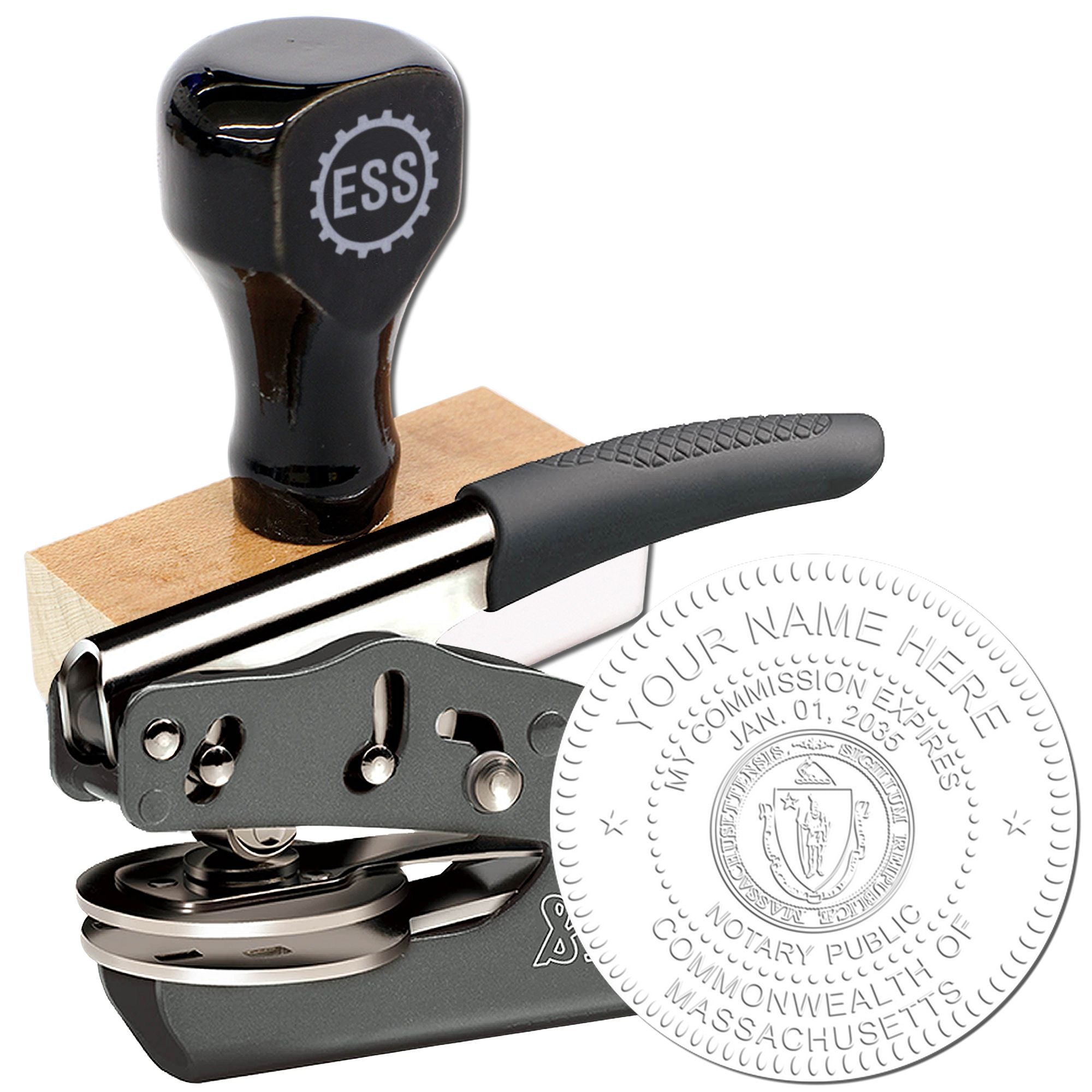 Massachusetts Notary Stamp and Massachusetts Notary Seal Bundle Kit with Soft Seal and Rectangular Wood Stamp - Engineer Seal Stamps