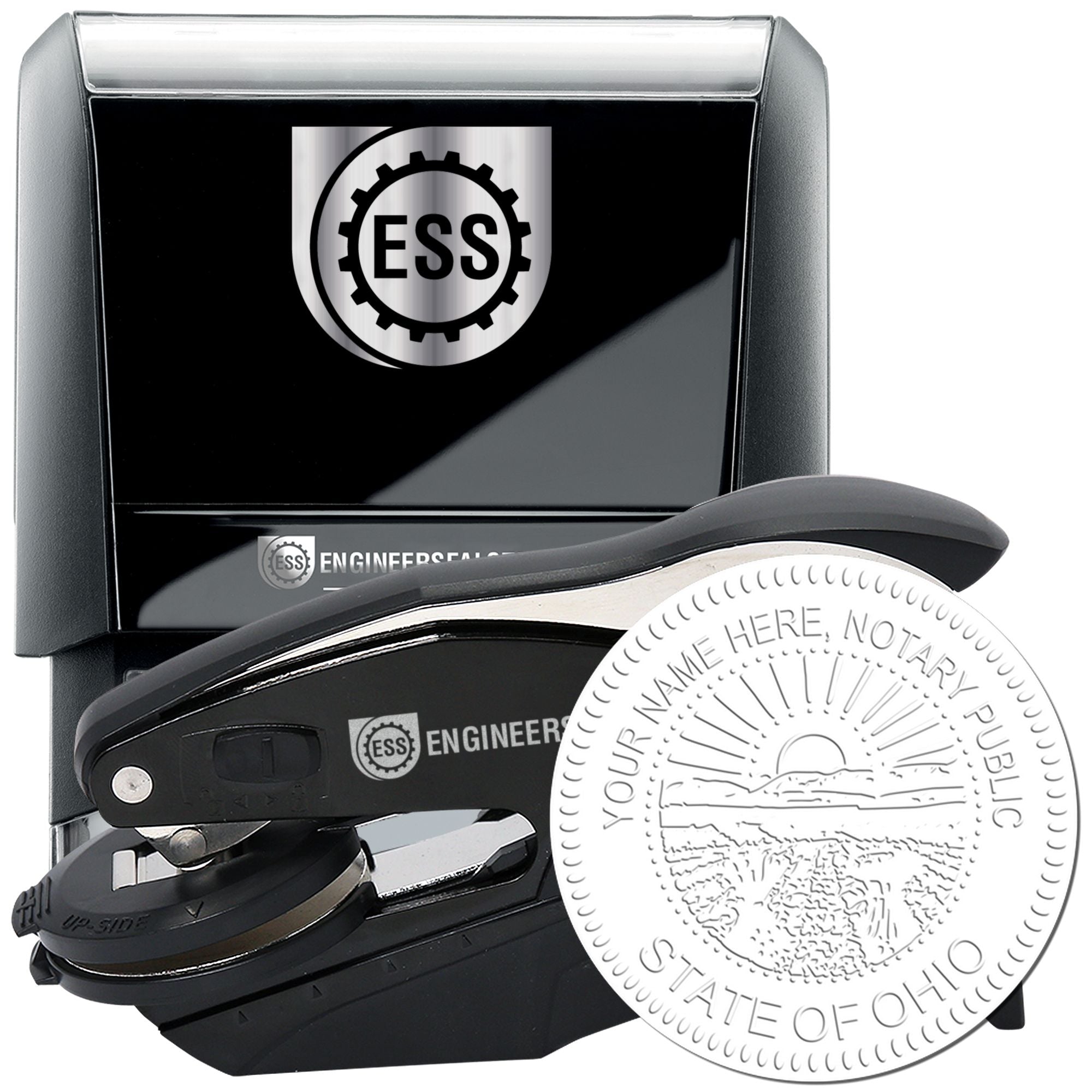 Rectangular Self Inking Ohio Notary Stamp and Hybrid Seal Embosser Kit - Engineer Seal Stamps