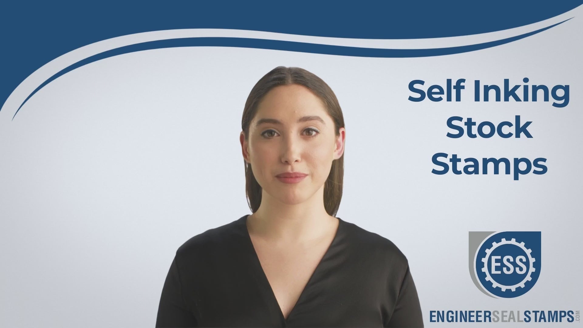 A woman explaining about Self-Inking Stock Stamps. Product page: Temporarily Away Self Inking Stamp