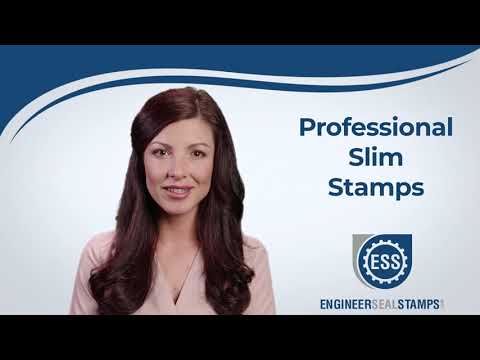 A woman explaining about Professional Slim Stamps. Product page: Landscape Architect Slim Pre-Inked Rubber Stamp of Seal