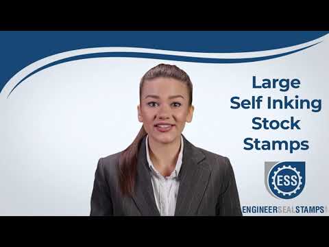 A woman explaining about Large Self Inking Stamps. Product Page: Large Narrow Font Return Receipt Requested Self Inking Stamp