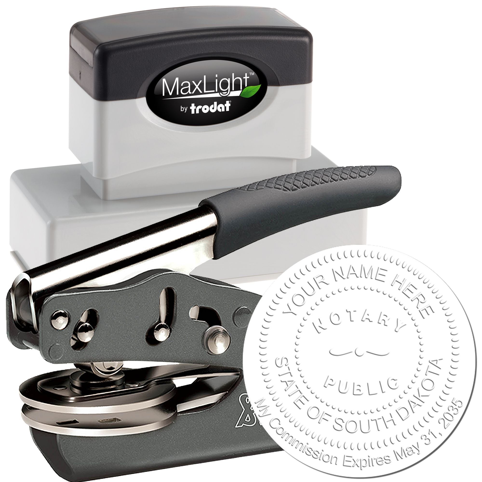 Soft Seal South Dakota Notary Embossing Seal with Rectangular MaxLight Rectangular MaxLight Notary Stamp Kit - Engineer Seal Stamps