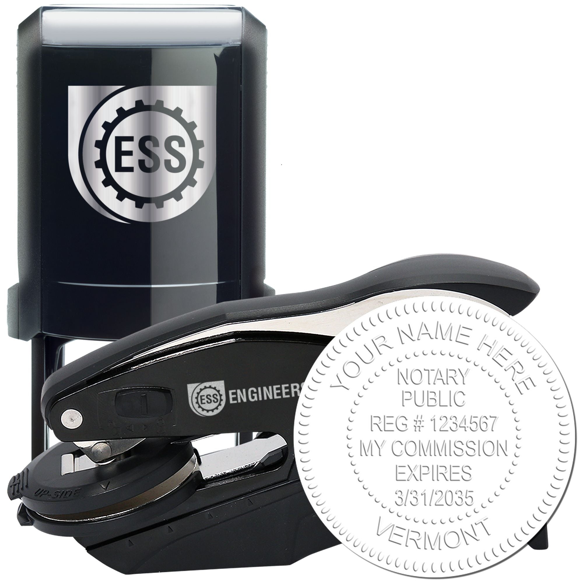 VT Notary Stamp and Seal, Hybrid Seal with Round Self-Inking Notary Stamp - Engineer Seal Stamps