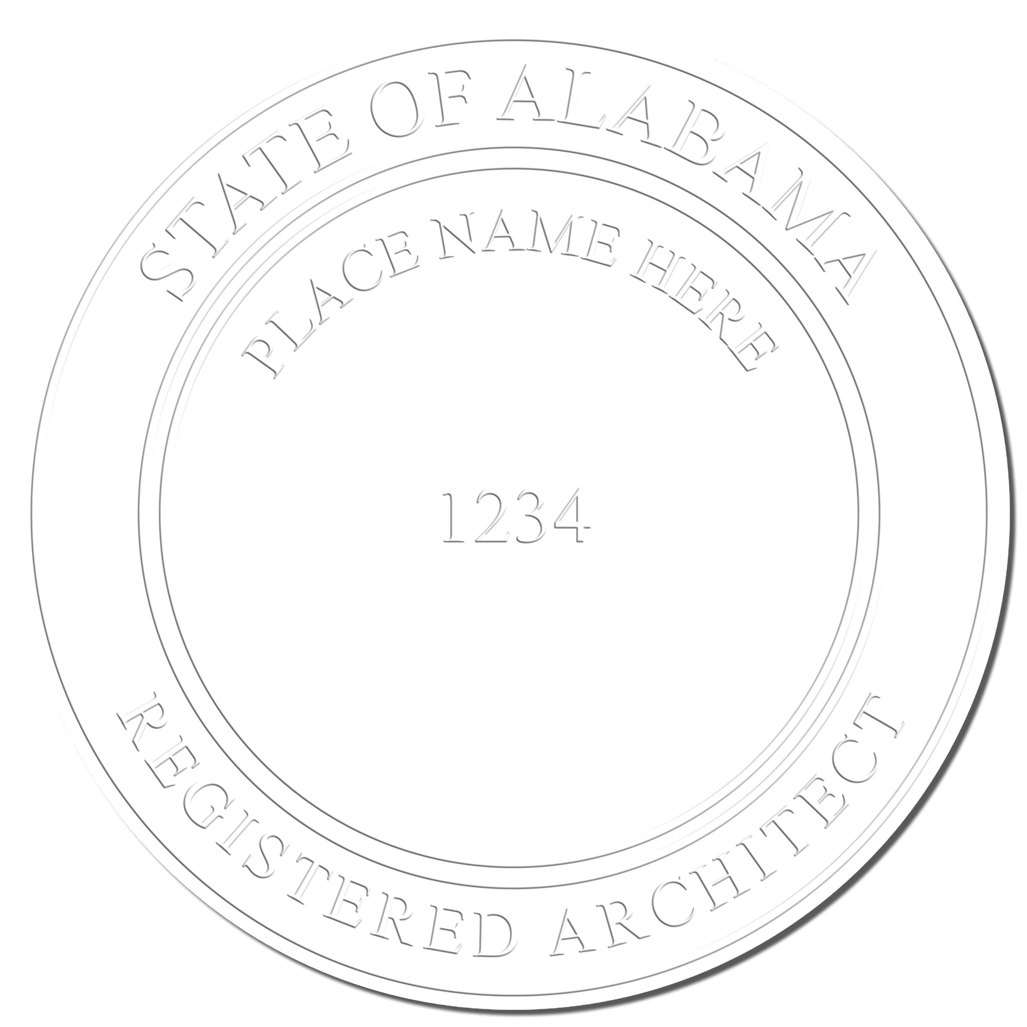 The main image for the State of Alabama Long Reach Architectural Embossing Seal depicting a sample of the imprint and electronic files