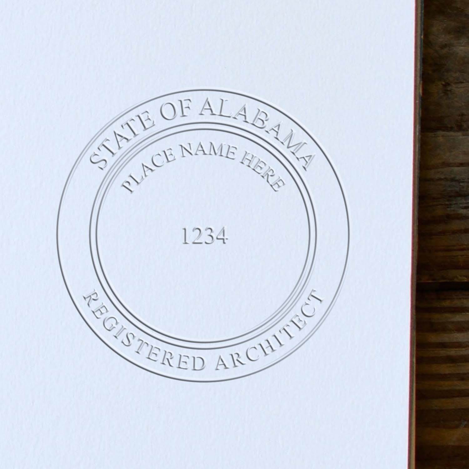 The main image for the Alabama Desk Architect Embossing Seal depicting a sample of the imprint and electronic files