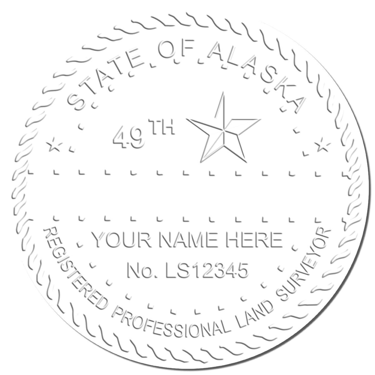 This paper is stamped with a sample imprint of the Hybrid Alaska Land Surveyor Seal, signifying its quality and reliability.