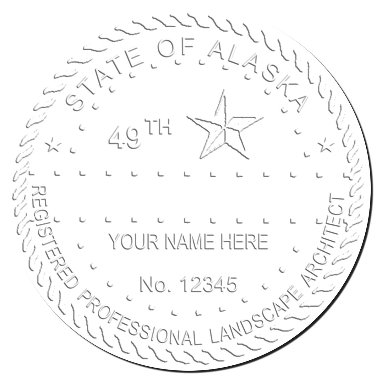 This paper is stamped with a sample imprint of the Gift Alaska Landscape Architect Seal, signifying its quality and reliability.