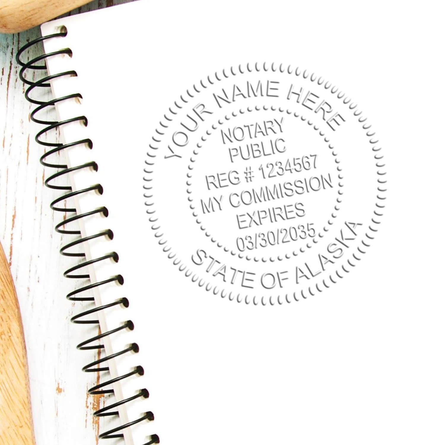 Soft Seal Alaska Notary Seal in use photo showing a stamped imprint of the Soft Seal Alaska Notary Seal