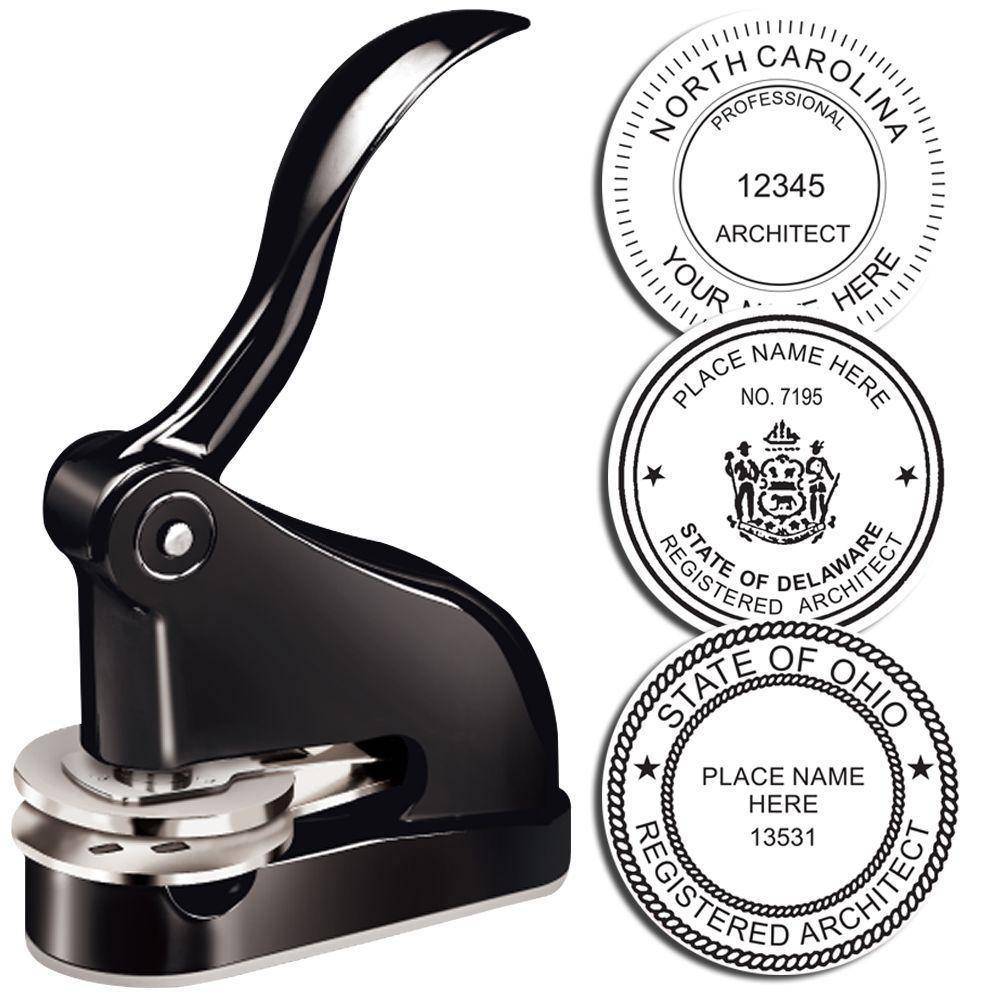 Architect Black Gift Seal Embosser 3 embossed images showing different kinds of images it can produce after embossing from it