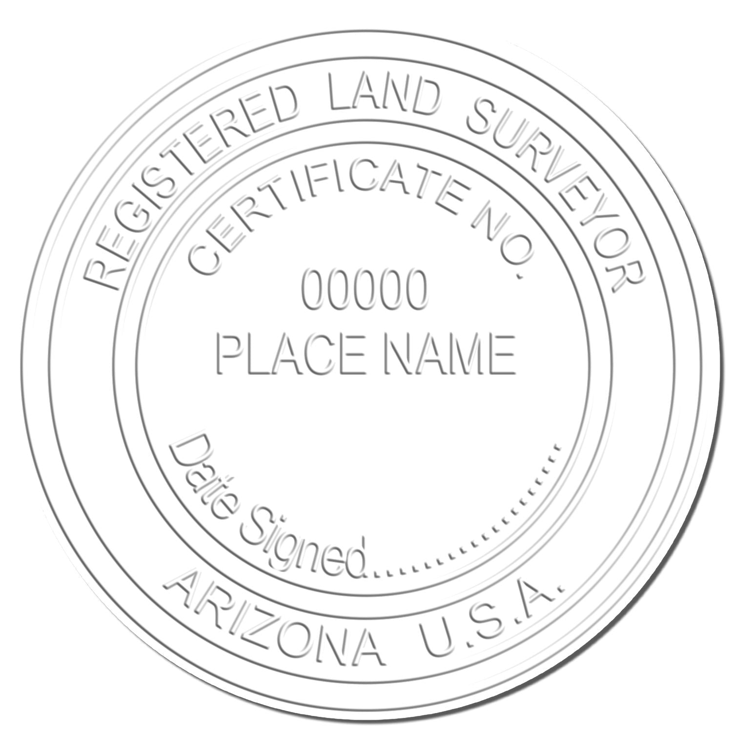 The main image for the Long Reach Arizona Land Surveyor Seal depicting a sample of the imprint and electronic files