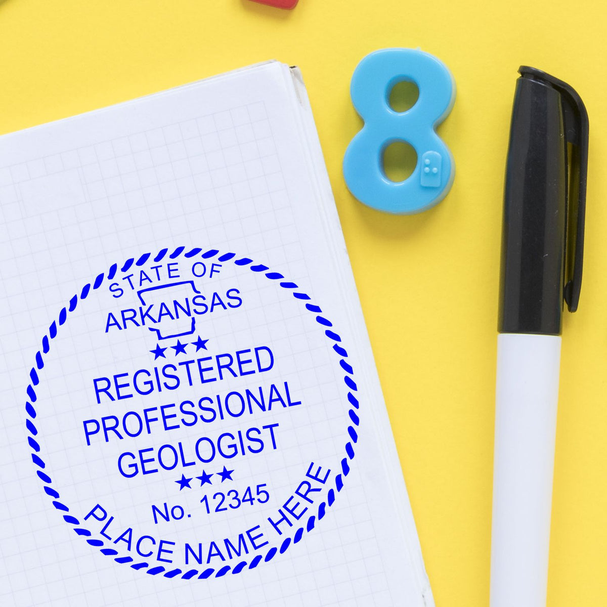 This paper is stamped with a sample imprint of the Self-Inking Arkansas Geologist Stamp, signifying its quality and reliability.