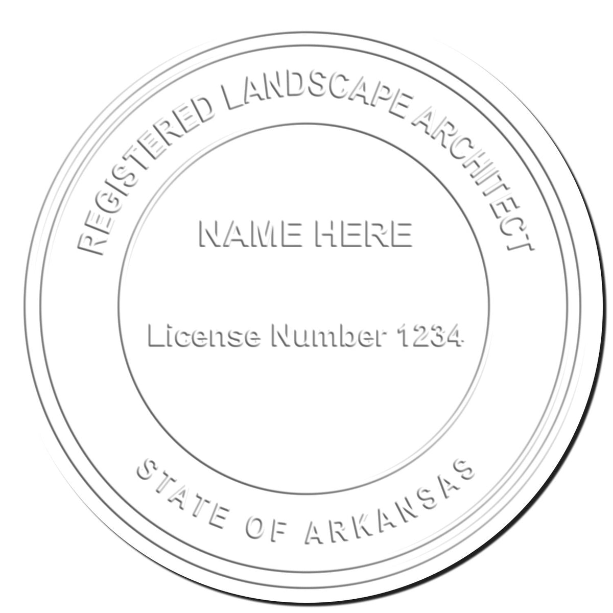 This paper is stamped with a sample imprint of the Soft Pocket Arkansas Landscape Architect Embosser, signifying its quality and reliability.