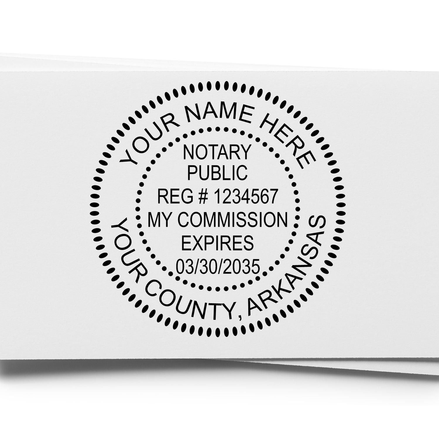 This paper is stamped with a sample imprint of the PSI Pre-Inked Arkansas Notary Stamp, signifying its quality and reliability.