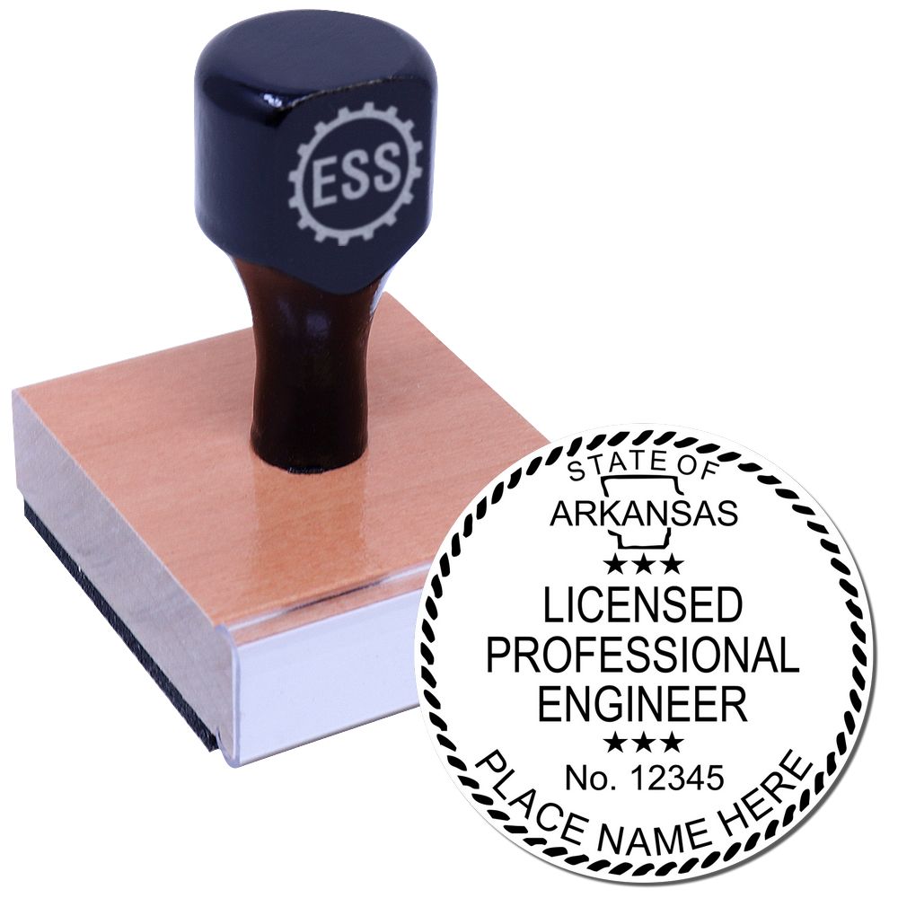 The main image for the Arkansas Professional Engineer Seal Stamp depicting a sample of the imprint and electronic files