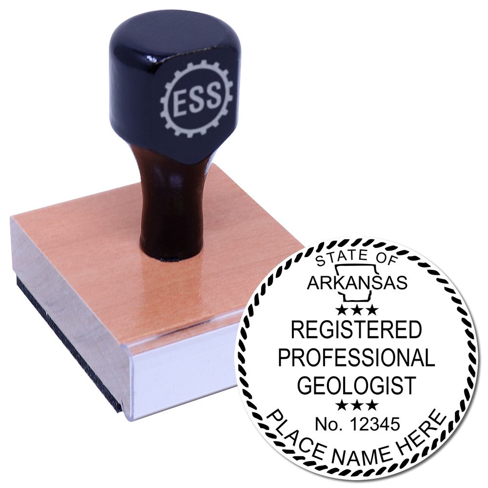 The main image for the Arkansas Professional Geologist Seal Stamp depicting a sample of the imprint and imprint sample