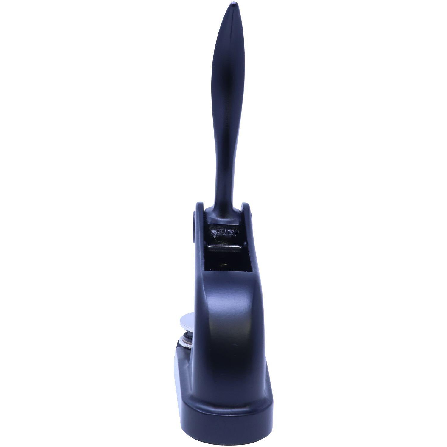 Forester Black Gift Seal Embosser, sleek and elegant, shown from the back with a tall handle and sturdy base for imprinting seals.