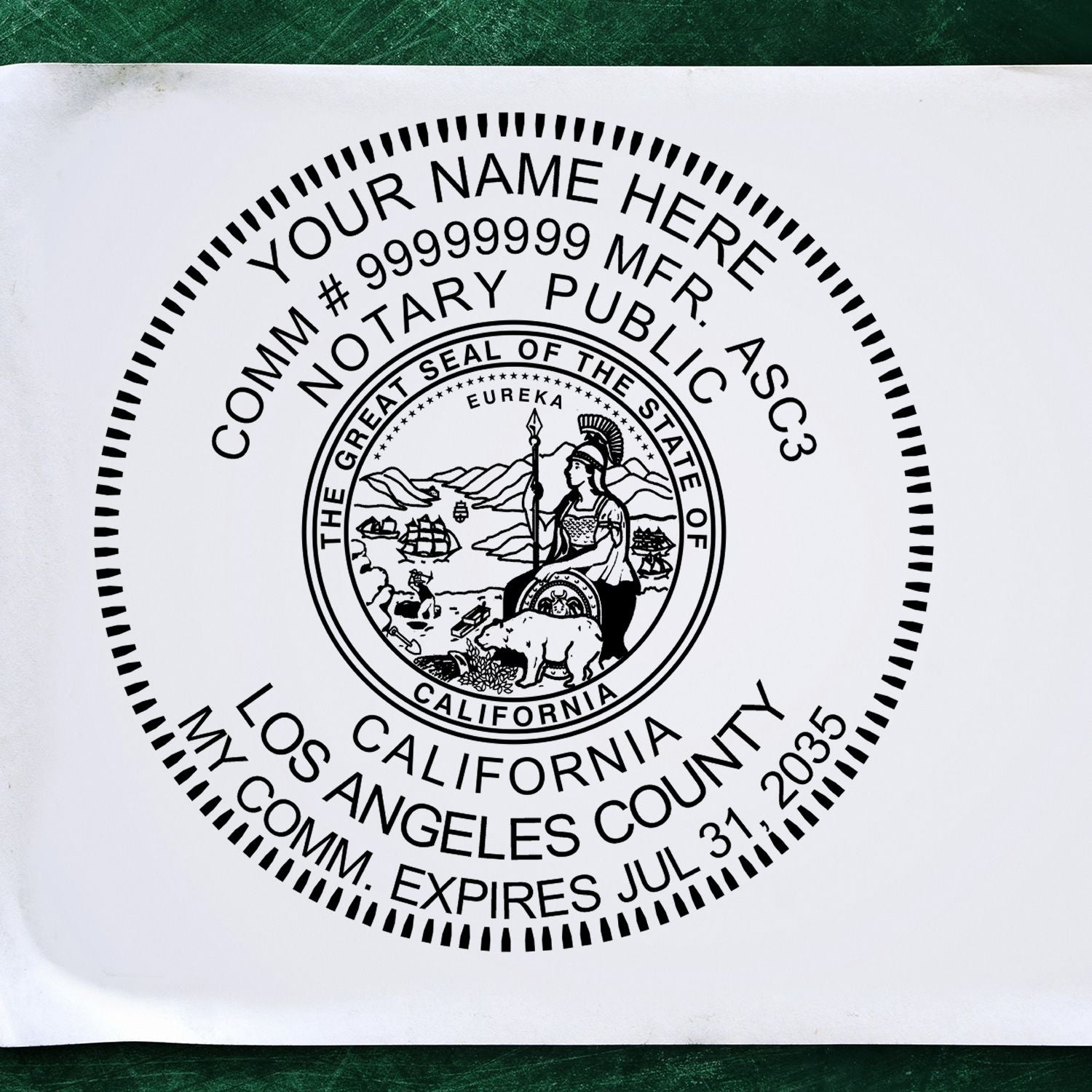 This paper is stamped with a sample imprint of the PSI Pre-Inked California Notary Stamp, signifying its quality and reliability.