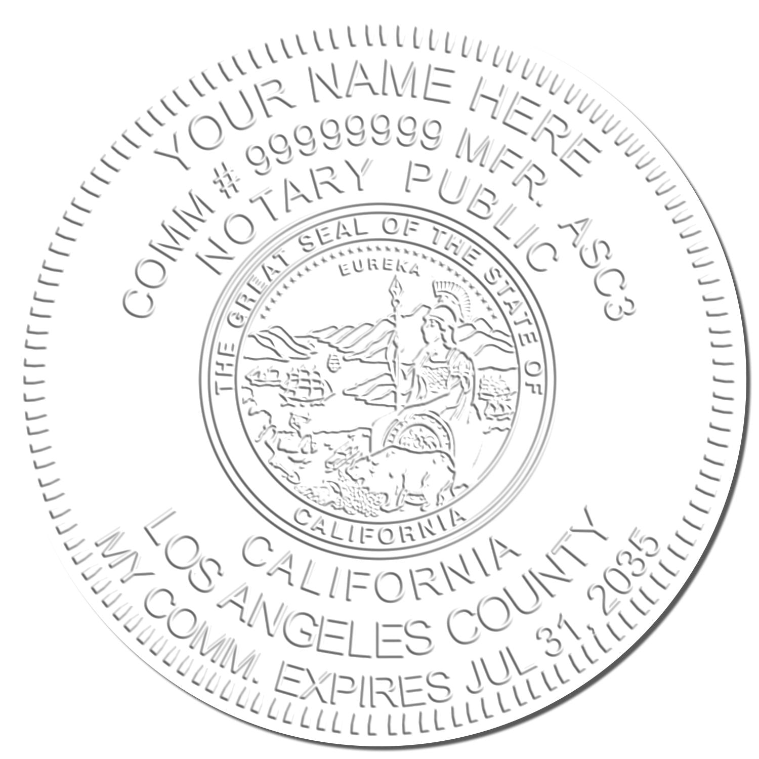 Another Example of a stamped impression of the California Desk Notary Public Seal on a piece of office paper.