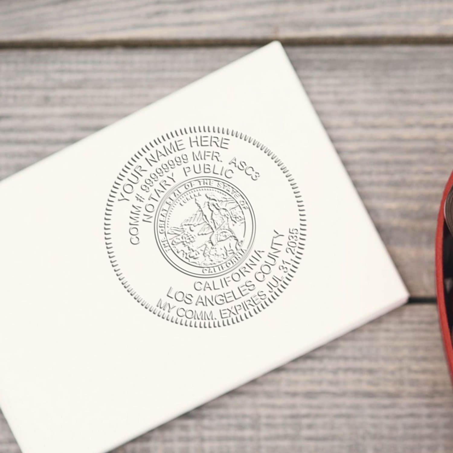This paper is stamped with a sample imprint of the California Desk Notary Public Seal, signifying its quality and reliability.