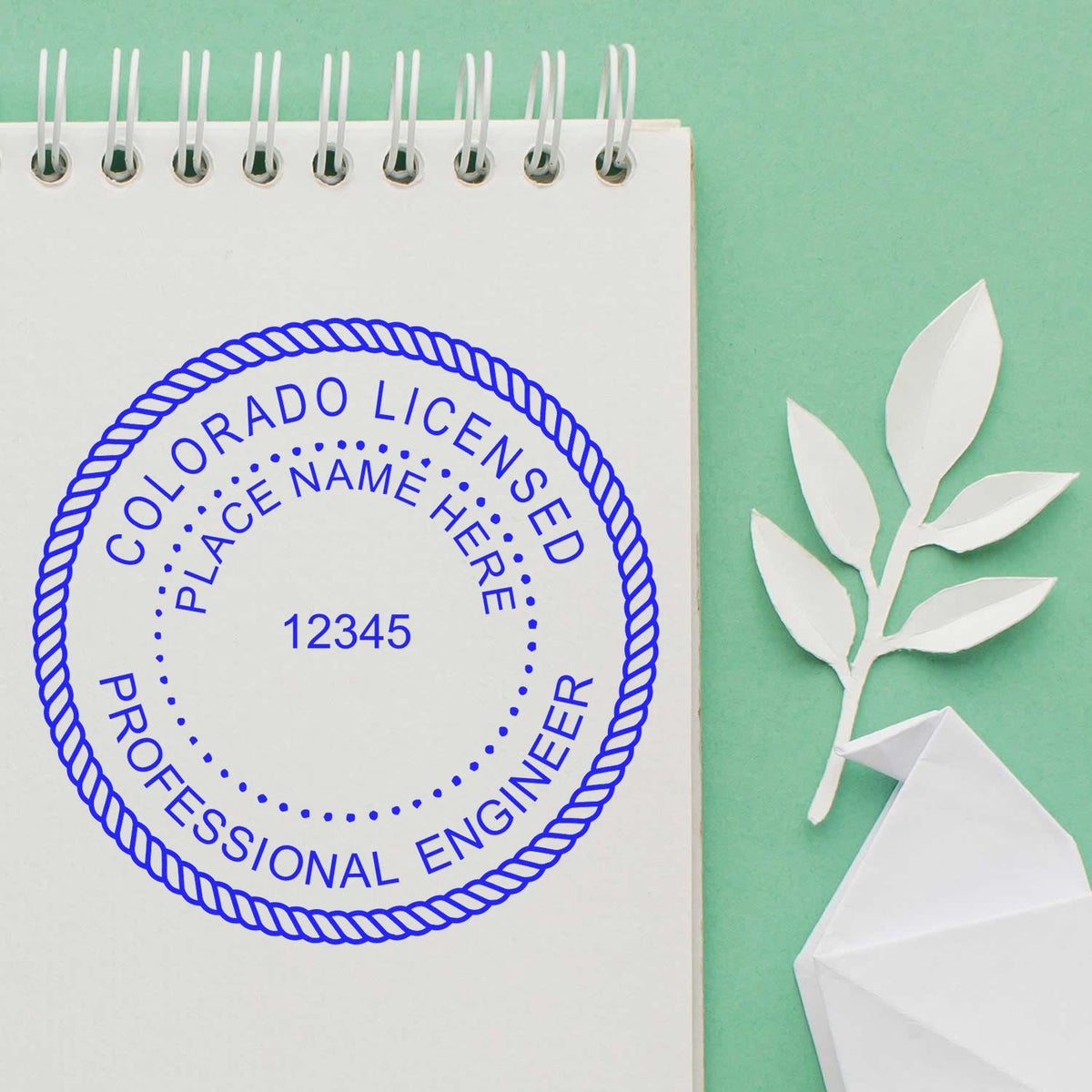 The Slim Pre-Inked Colorado Professional Engineer Seal Stamp stamp impression comes to life with a crisp, detailed photo on paper - showcasing true professional quality.