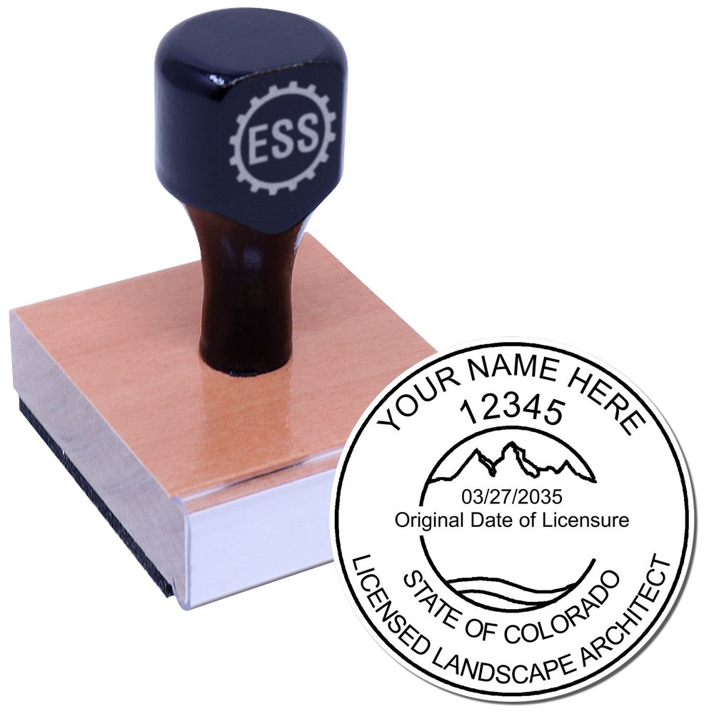 The main image for the Colorado Landscape Architectural Seal Stamp depicting a sample of the imprint and electronic files