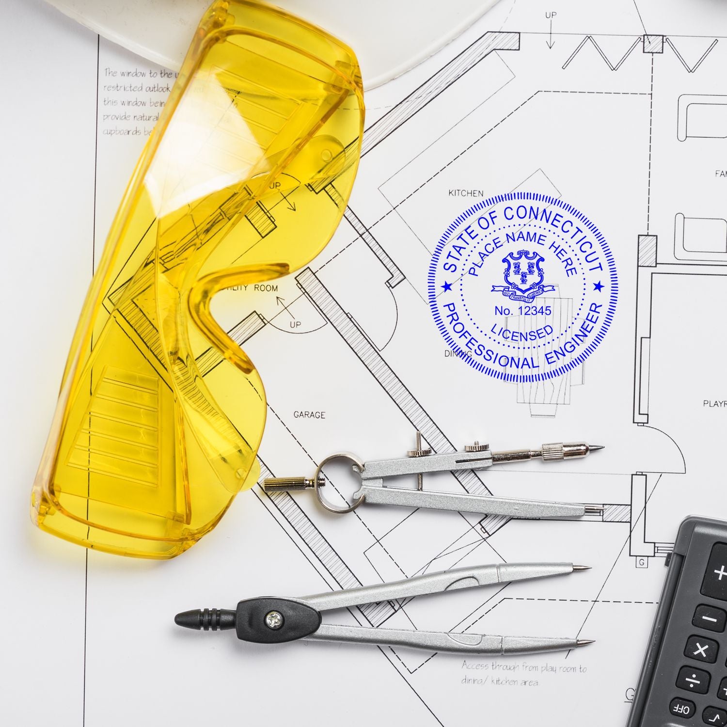 A photograph of the Connecticut Professional Engineer Seal Stamp stamp impression reveals a vivid, professional image of the on paper.