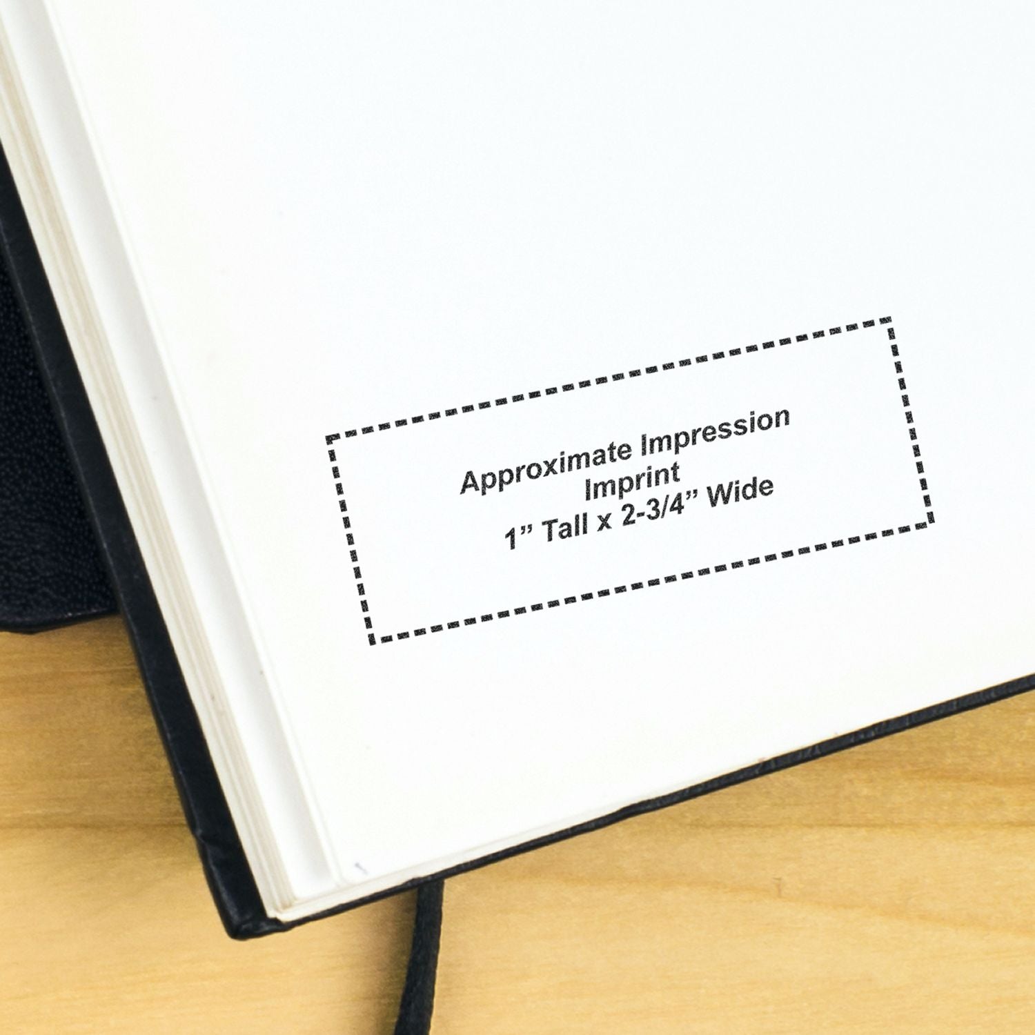 Custom Self Inking Stamp Trodat 4915 Size 1 x 2-3/4 imprint on a white page, showing approximate impression size of 1 tall x 2-3/4 wide.