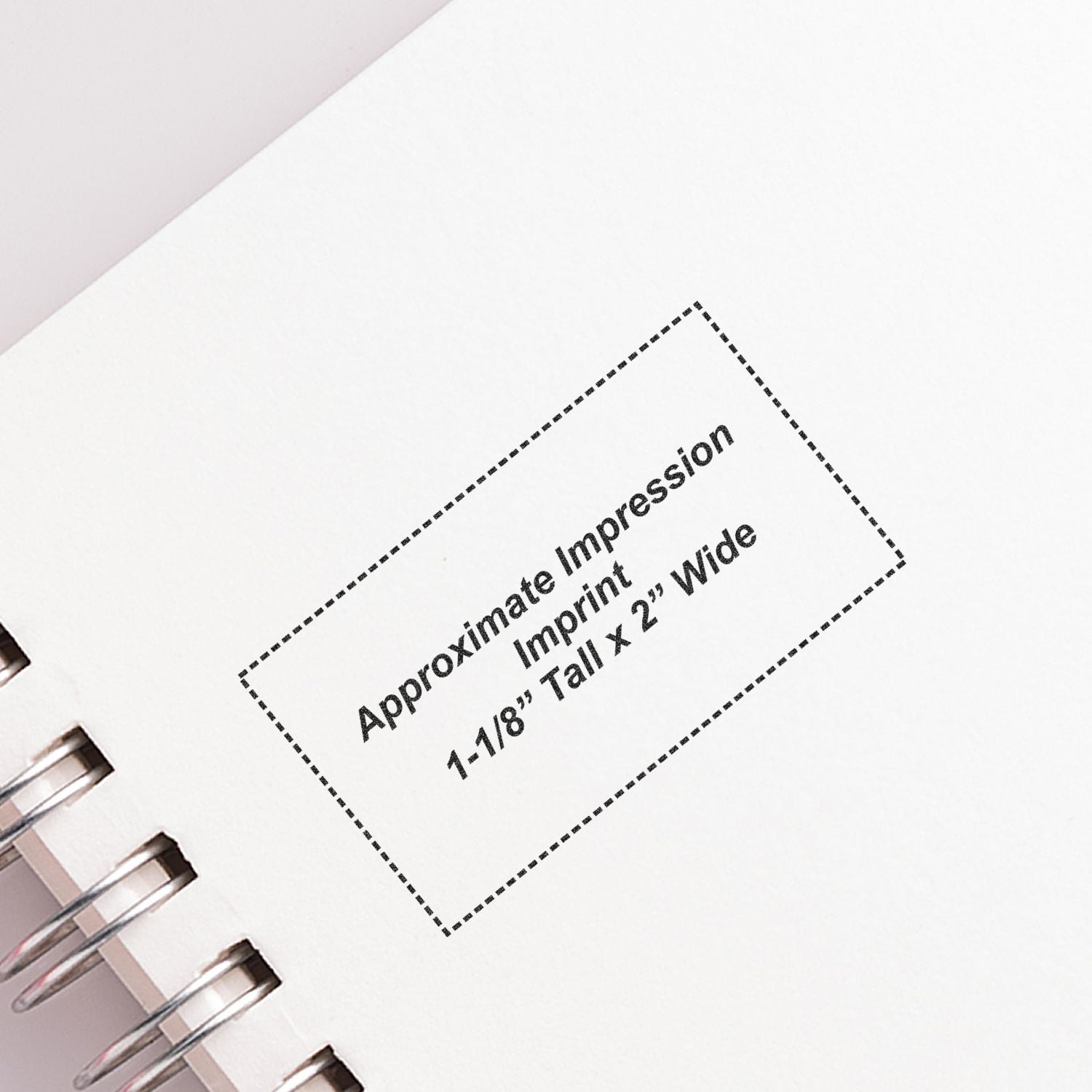 Custom Self Inking Stamp Trodat 5203 Size 1-5/8 x 2 imprint on white paper, showing approximate impression size of 1-1/8 tall x 2 wide.