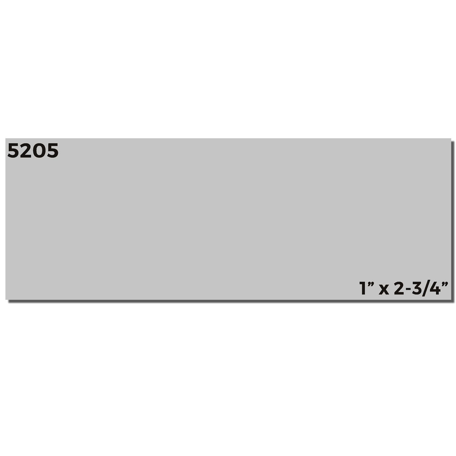 Custom Self Inking Stamp Trodat 5205 Size 1 x 2-3/4, gray imprint sample with dimensions and model number displayed on a white background.