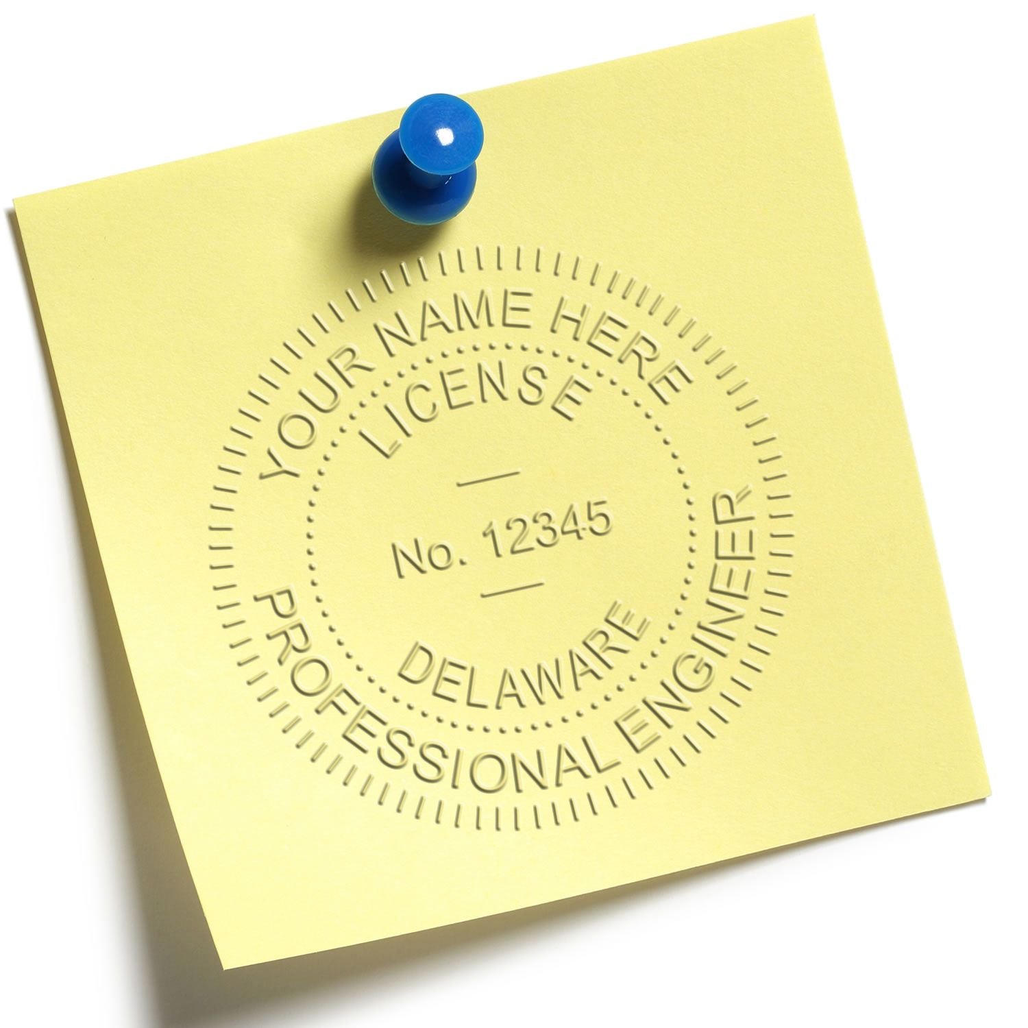 The main image for the State of Delaware Extended Long Reach Engineer Seal depicting a sample of the imprint and electronic files