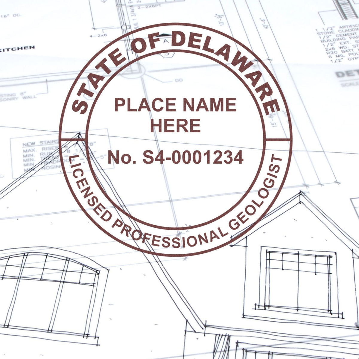 The Self-Inking Delaware Geologist Stamp stamp impression comes to life with a crisp, detailed image stamped on paper - showcasing true professional quality.
