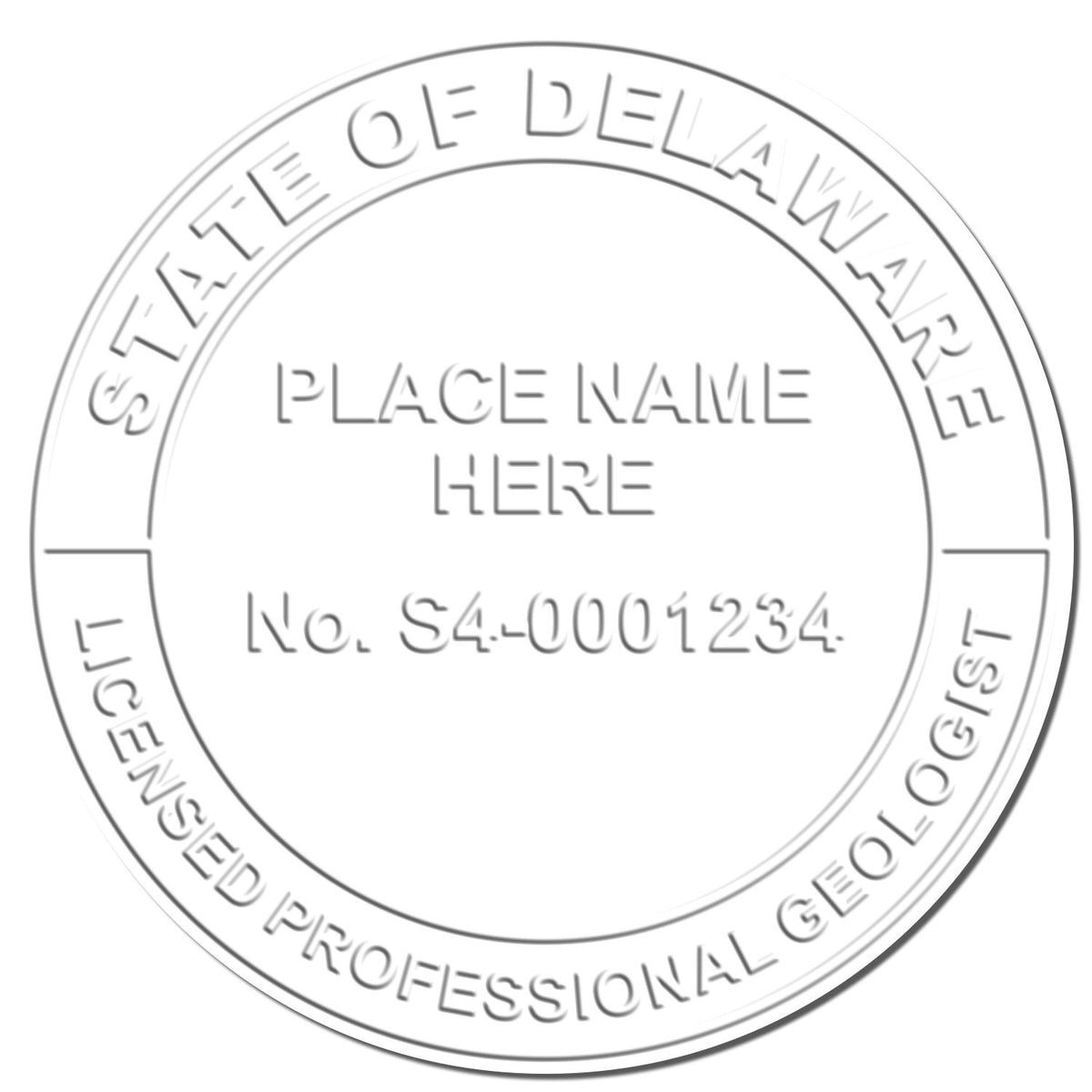 The Delaware Geologist Desk Seal stamp impression comes to life with a crisp, detailed image stamped on paper - showcasing true professional quality.