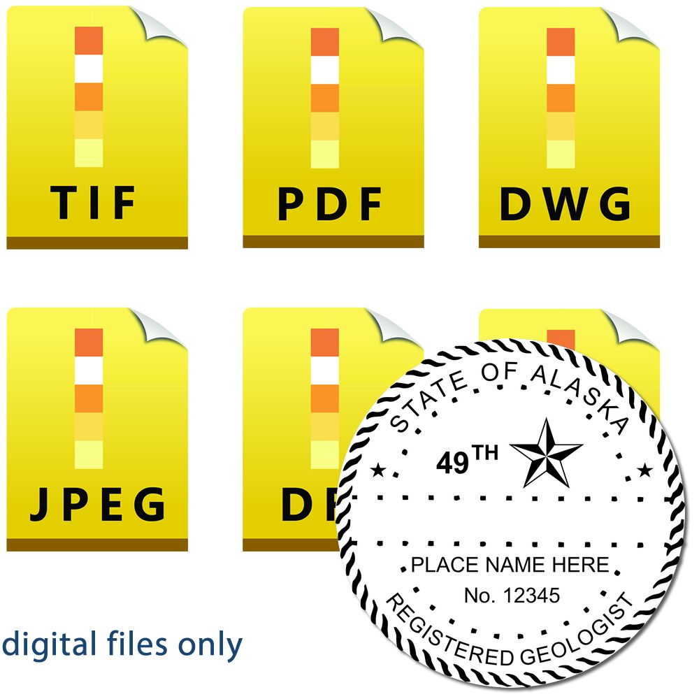 The main image for the Digital Alaska Geologist Stamp, Electronic Seal for Alaska Geologist depicting a sample of the imprint and imprint sample