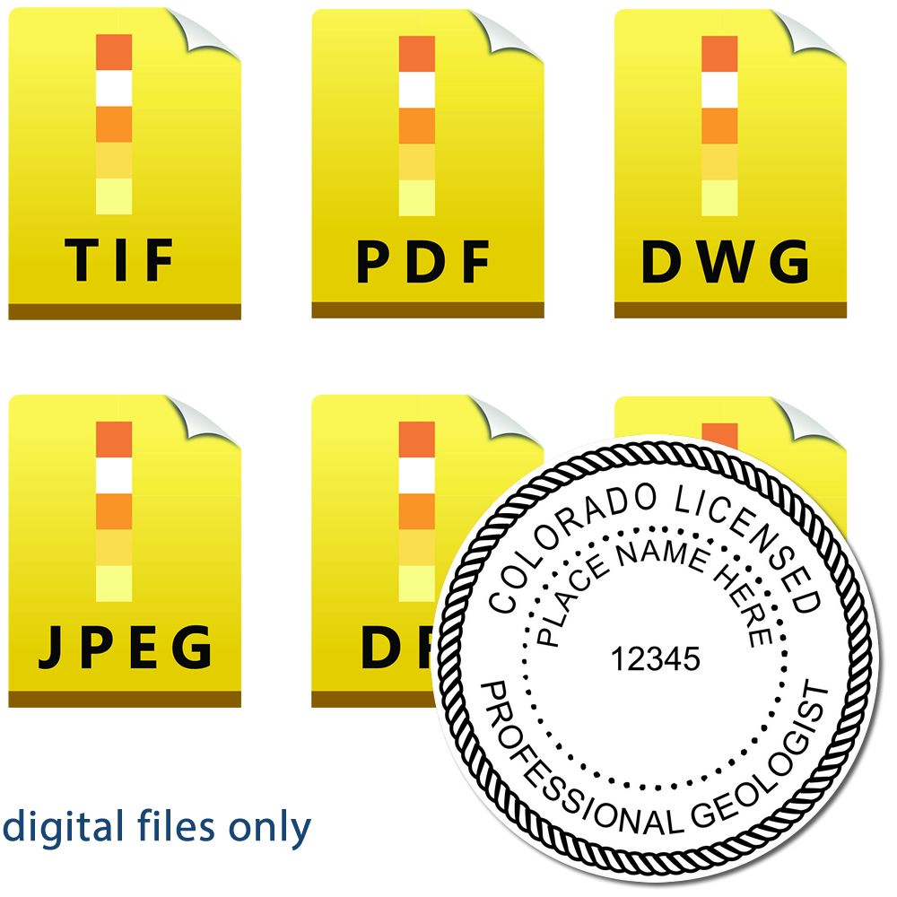 The main image for the Digital Colorado Geologist Stamp, Electronic Seal for Colorado Geologist depicting a sample of the imprint and imprint sample
