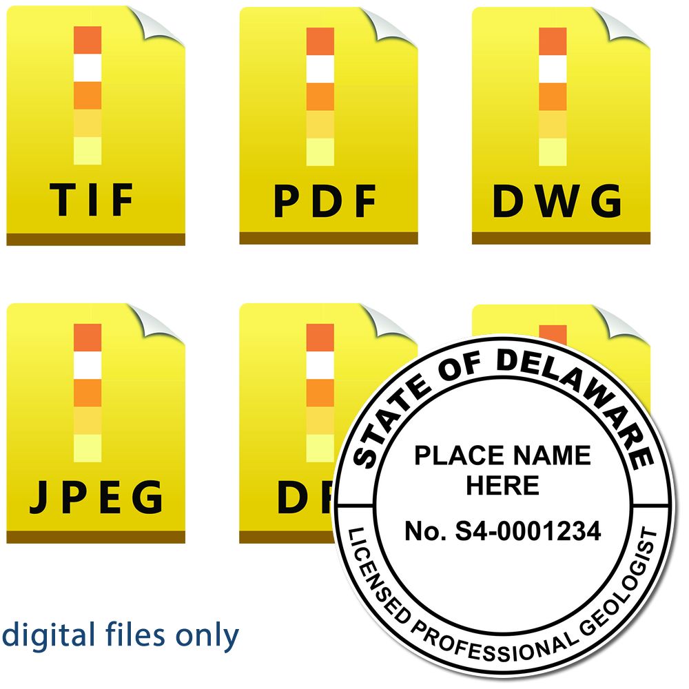 The main image for the Digital Delaware Geologist Stamp, Electronic Seal for Delaware Geologist depicting a sample of the imprint and imprint sample