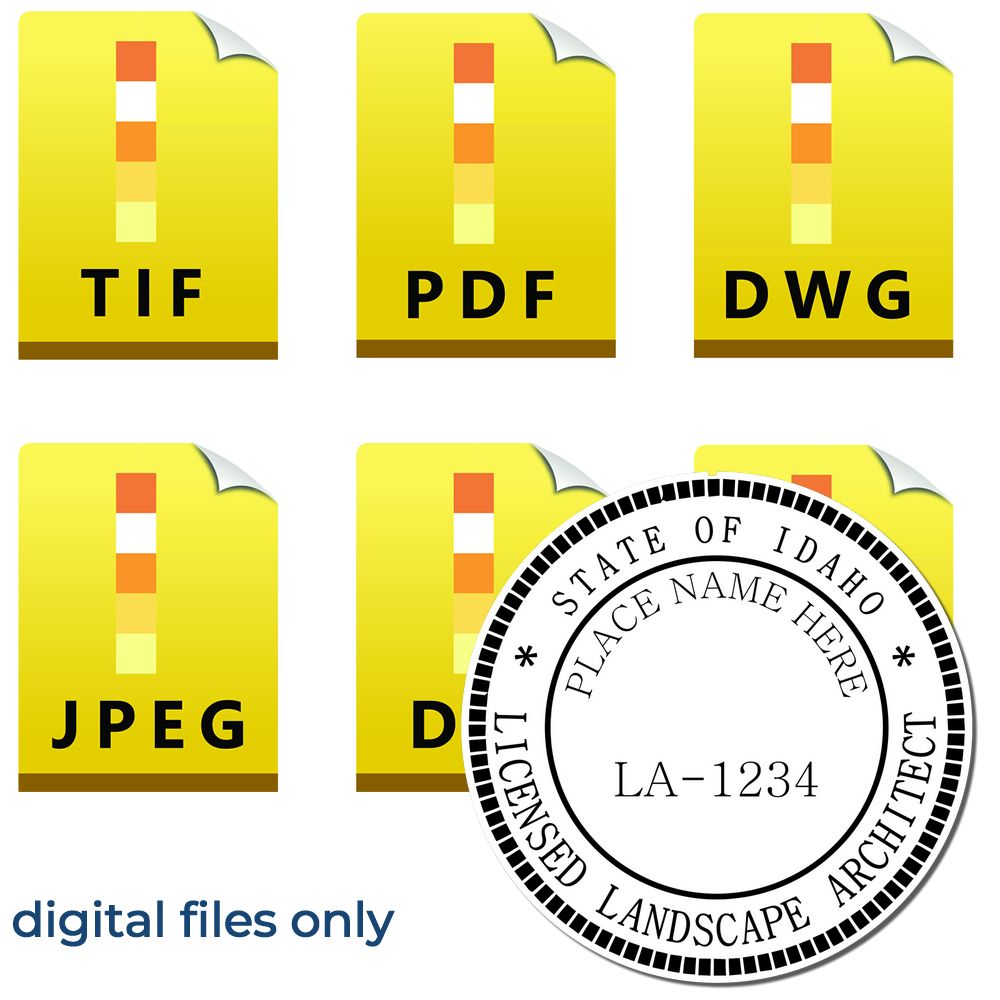 The main image for the Digital Idaho Landscape Architect Stamp depicting a sample of the imprint and electronic files