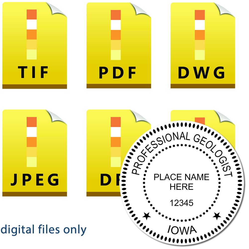 The main image for the Digital Iowa Geologist Stamp, Electronic Seal for Iowa Geologist depicting a sample of the imprint and imprint sample