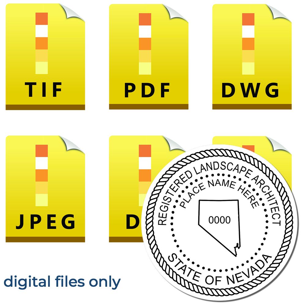 The main image for the Digital Nevada Landscape Architect Stamp depicting a sample of the imprint and electronic files