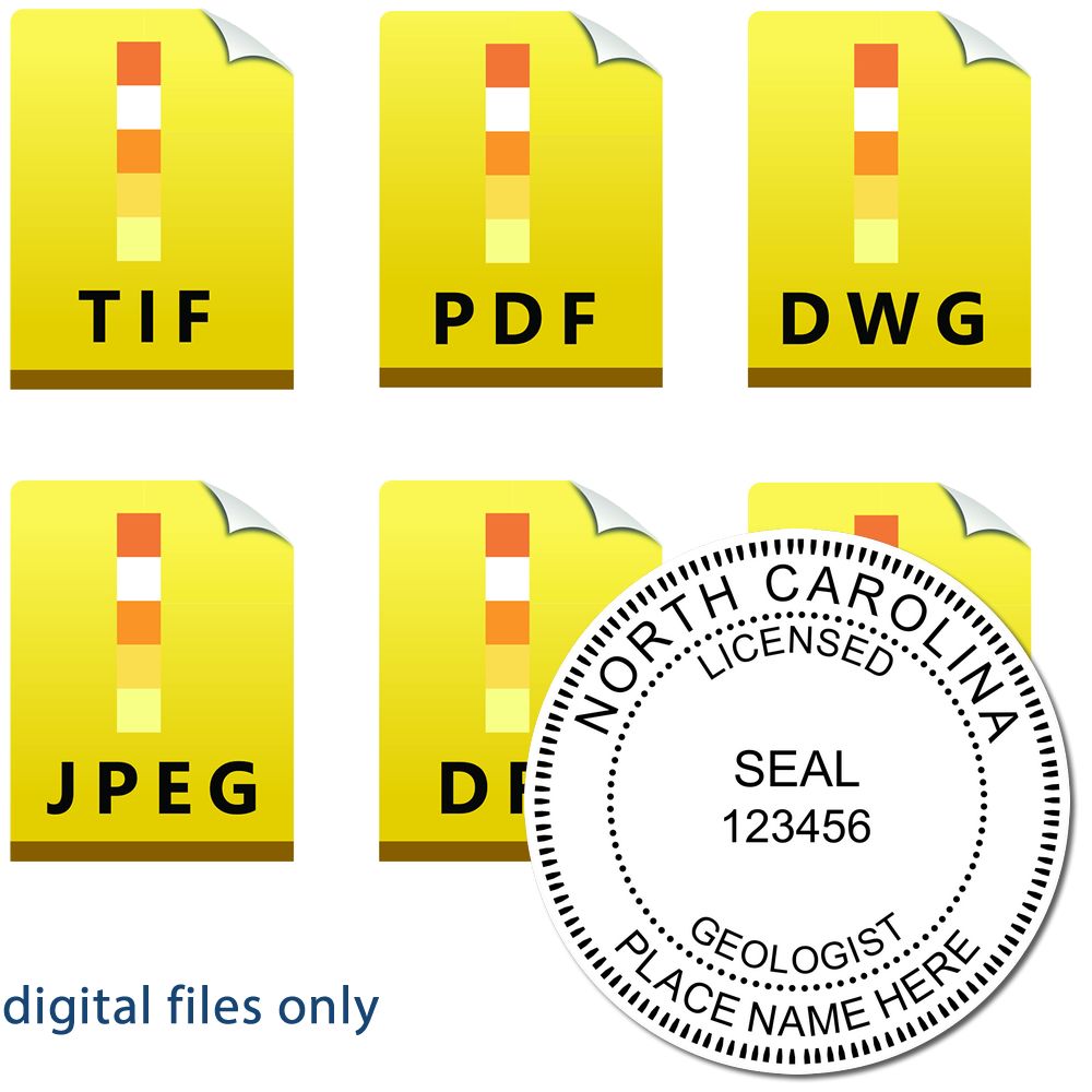 The main image for the Digital North Carolina Geologist Stamp, Electronic Seal for North Carolina Geologist depicting a sample of the imprint and imprint sample
