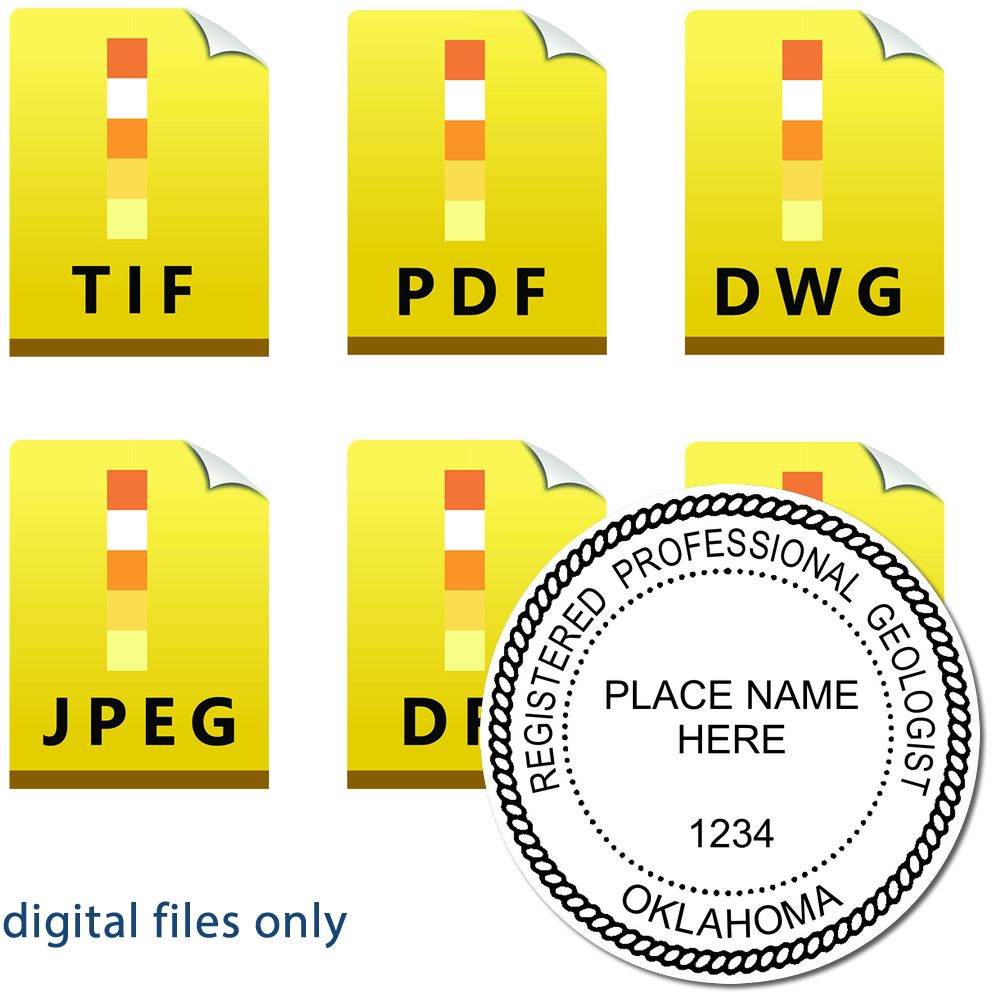 The main image for the Digital Oklahoma Geologist Stamp, Electronic Seal for Oklahoma Geologist depicting a sample of the imprint and imprint sample