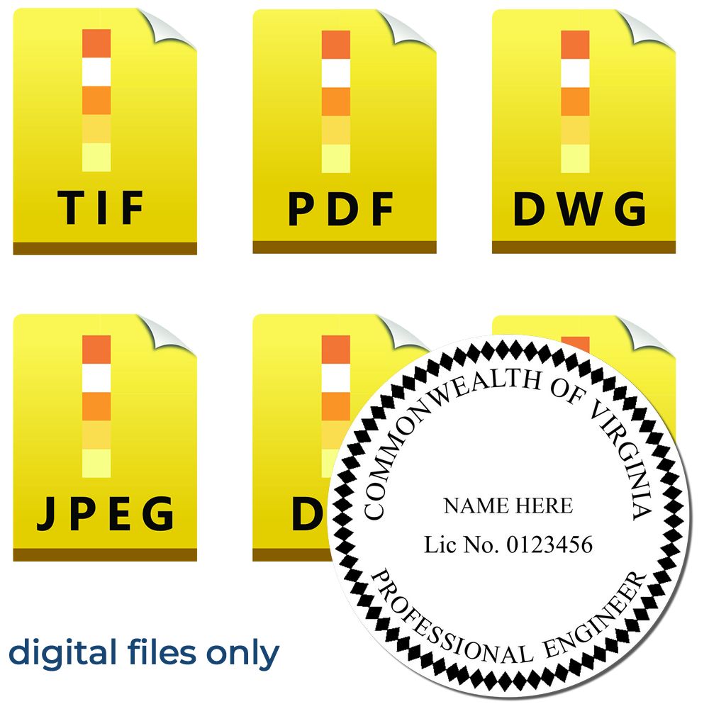 The main image for the Digital Virginia PE Stamp and Electronic Seal for Virginia Engineer depicting a sample of the imprint and electronic files