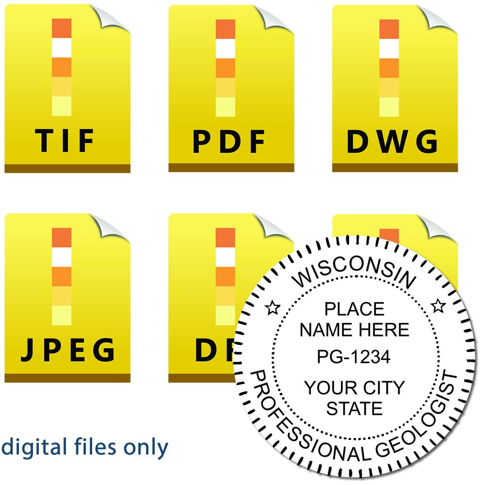 The main image for the Digital Wisconsin Geologist Stamp, Electronic Seal for Wisconsin Geologist depicting a sample of the imprint and imprint sample