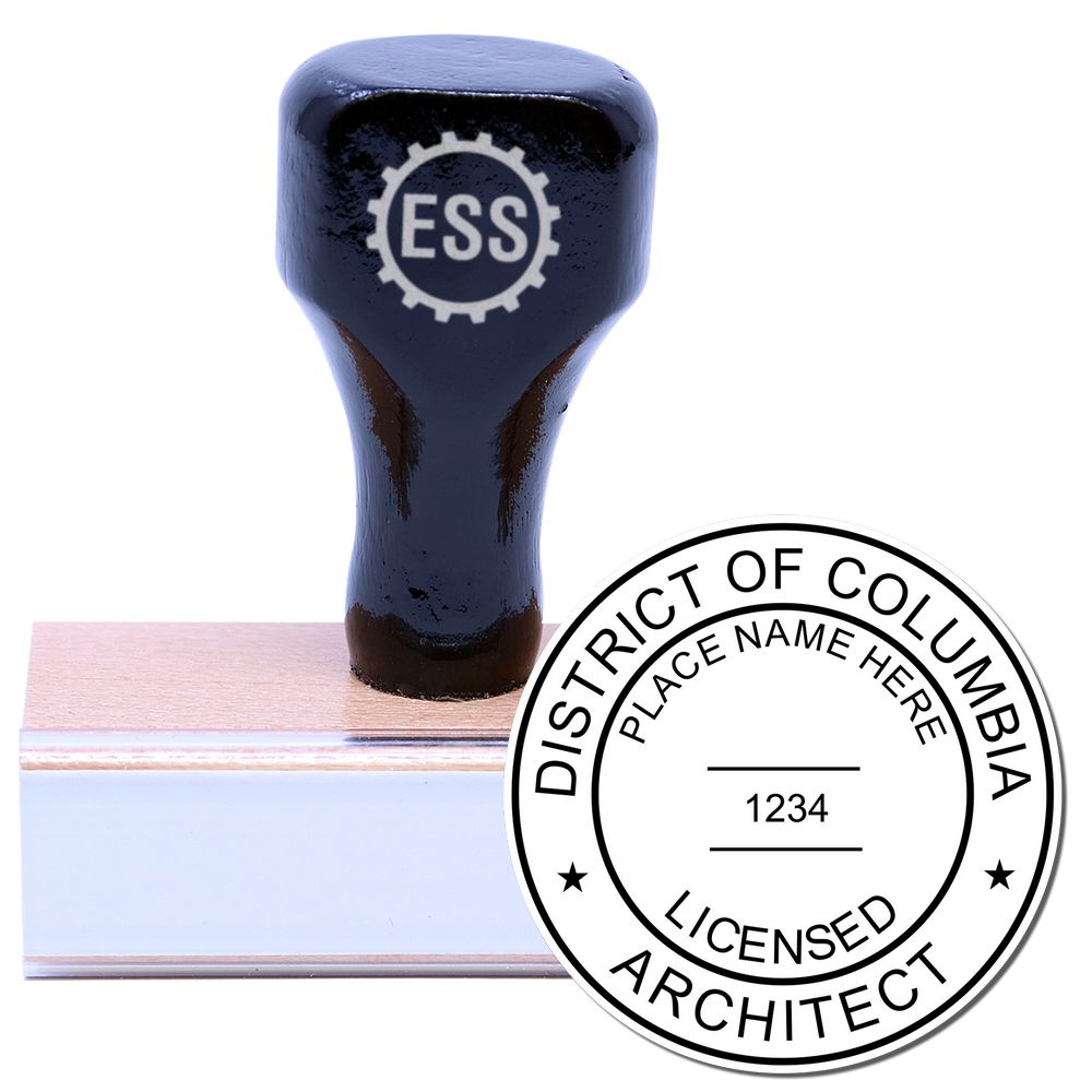District of Columbia Architect Seal Stamp with a wooden handle and rubber base, featuring a customizable licensed architect seal.