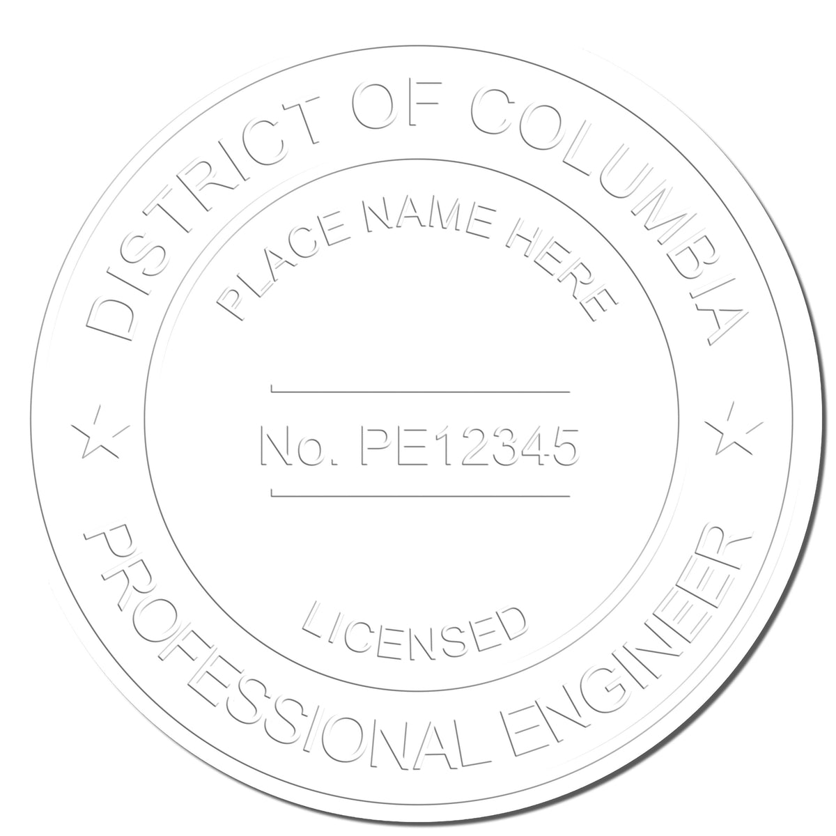 The Long Reach District of Columbia PE Seal stamp impression comes to life with a crisp, detailed photo on paper - showcasing true professional quality.