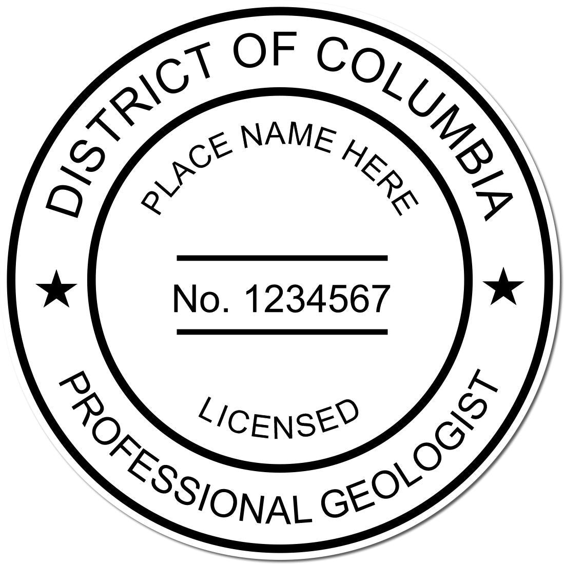 An alternative view of the Premium MaxLight Pre-Inked District of Columbia Geology Stamp stamped on a sheet of paper showing the image in use