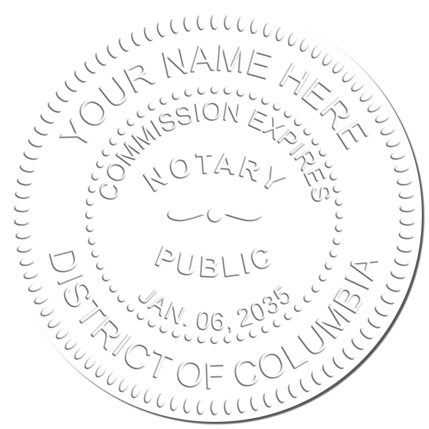 Another Example of a stamped impression of the District of Columbia Desk Notary Public Seal on a piece of office paper.