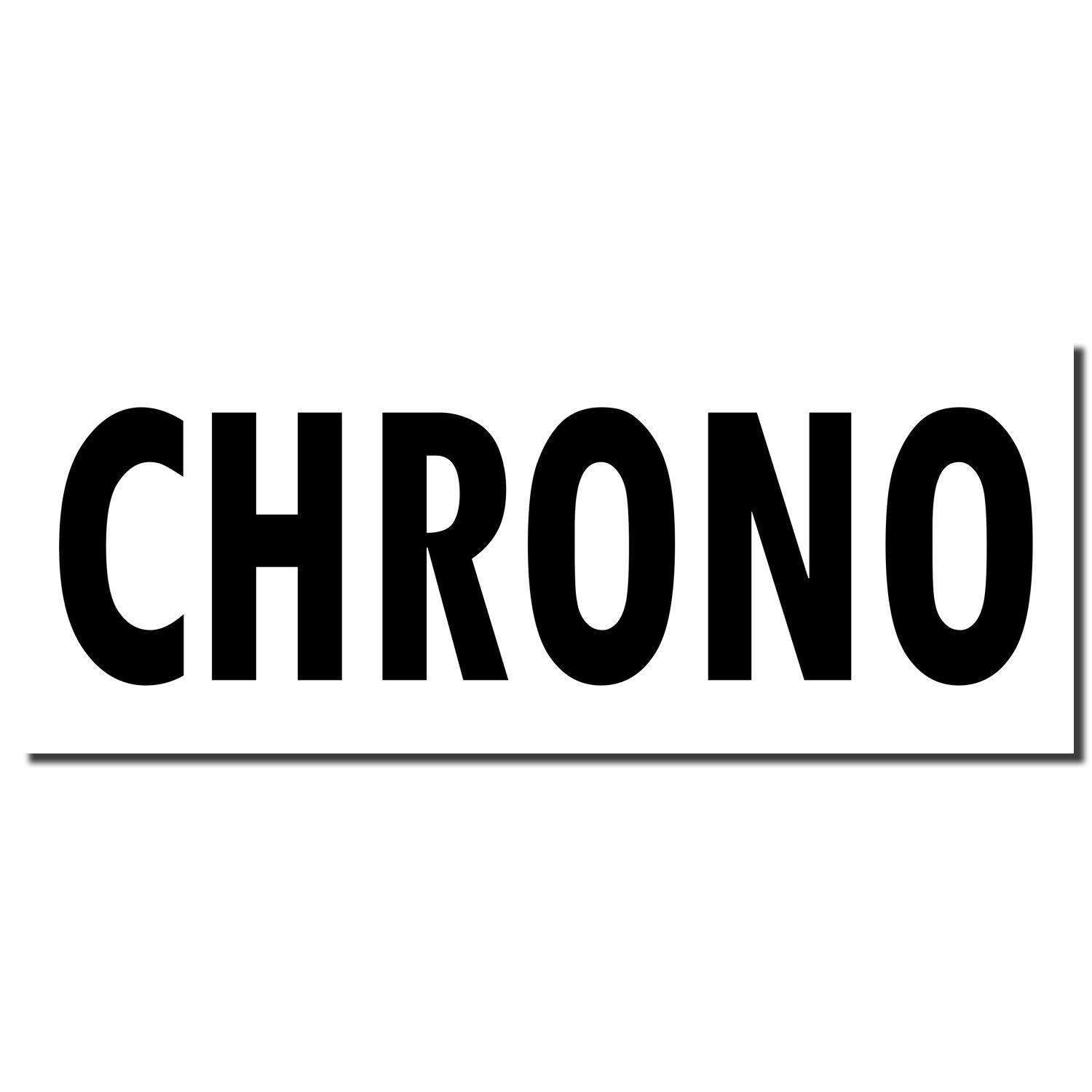 Black imprint of the word 'CHRONO' from a Slim Pre-Inked Chrono Stamp on a white background.